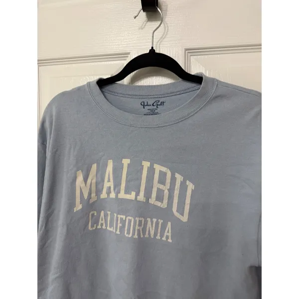 John Galt Malibu California Long Sleeve Graphic Cropped Tee Light Blue Cotton OS - Image 3