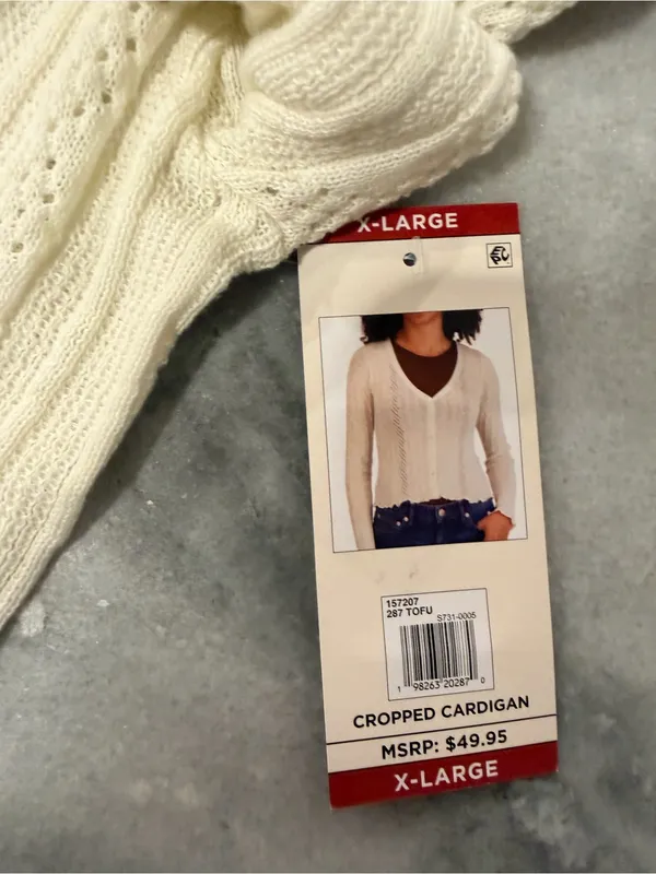 NWT Aeropostale Size XL Ivory Pointelle Knit Cropped Stretch Lace Cardigan Y2K - Image 8