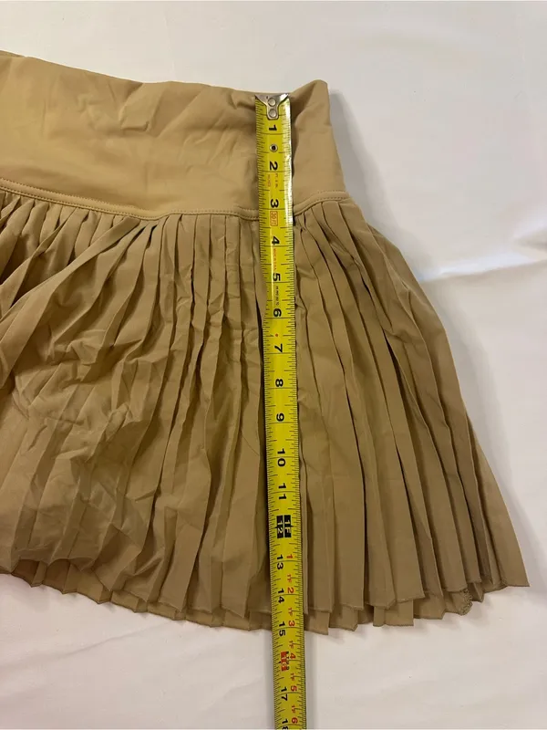 SANTINY Pleated Tennis Skirt for Women with Pockets Shorts High Waist Medium Tan - Image 7
