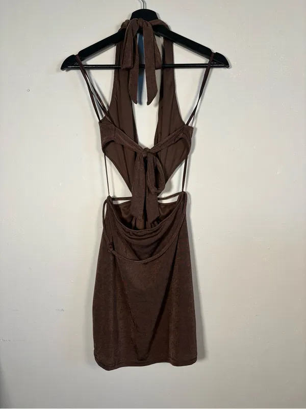 Windsor Brown Shell-Trim Halter Mini Dress - Image 5