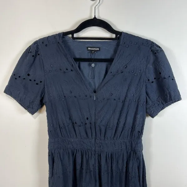 Whistles Navy Blue Eyelet Zoe Broderie Jumpsuit Women’s‎ Size 6 Missing Belt - Image 3