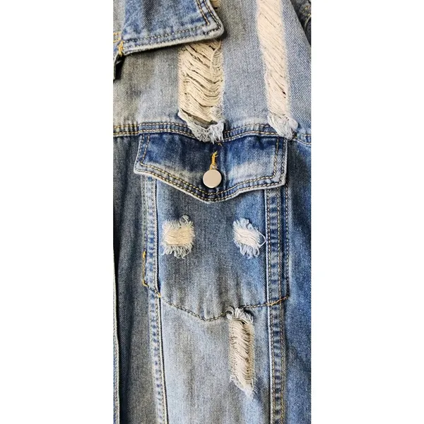 SHEIN Distressed Blue Denim Trucker Jacket Plus Size 4XL - Image 6