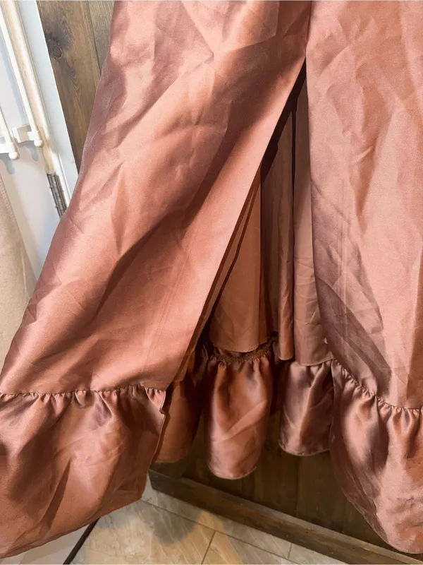 Dessy Collection Dorset Ruffle Hem Gown Dress Minimalists Sz 0 Cognac - Image 5