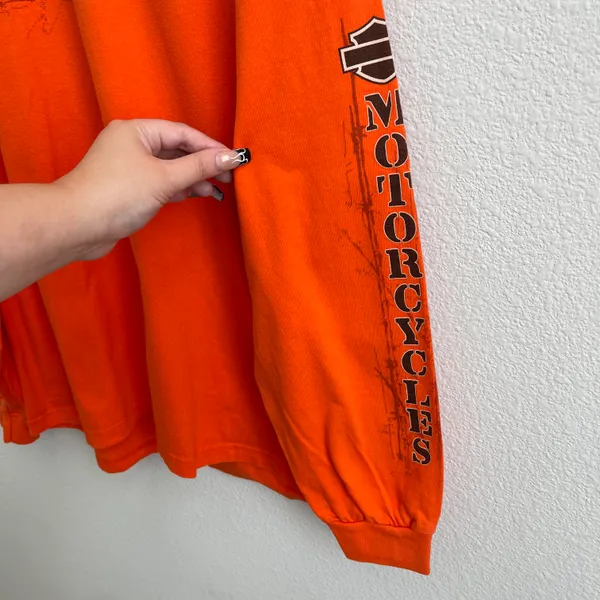 Harley Davidson 2009 Orange Laramie, Wyoming Biker Graphic Long Sleeve Tee - Image 6