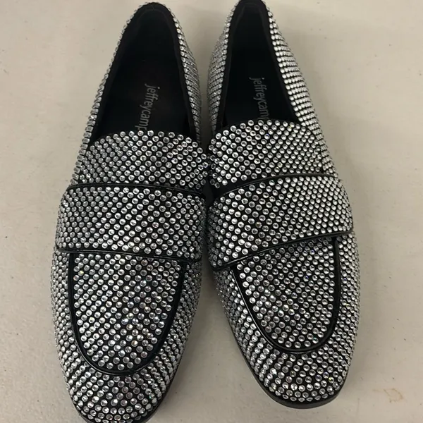 Jeffrey campbell sz 6 Black loafers silver rhinestone slip on fancy velvit dress - Image 3