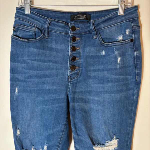 Judy Blue‎ Distressed Boyfriend High Rise Button Fly Jeans Size 7/28 - Image 2