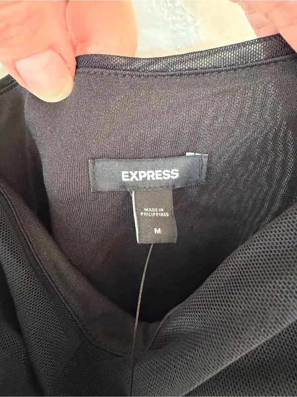 NWT Express Black Ruched‎ Mesh Midi Dress Size M Bodycon Cocktail Party - Image 2