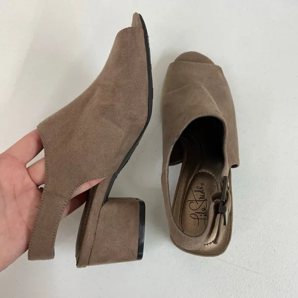 Life Stride women's tan soft system faux suede buckle‎ chunky wedge heel shoes - Image 4