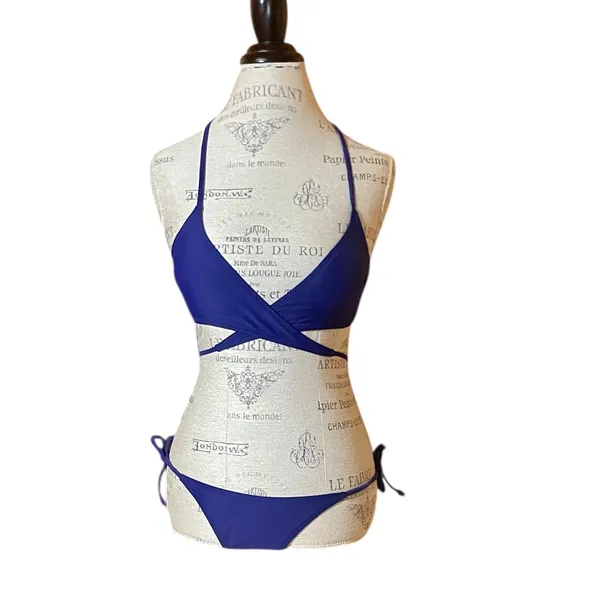 Ree Bees Navy Criss Cross Strap String Bikini Set Sz S NWOT Blue - Image 2