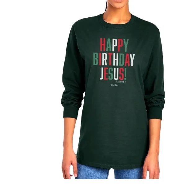 Blessed Girl Womens‎ Long Sleeve T Shirt Happy Birthday Jesus Green Size L - Image 5