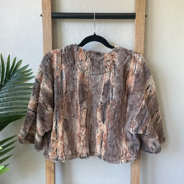 NWT Faux Fur Open Front Jacket Shrug - Taupe Multicolored - Image 5