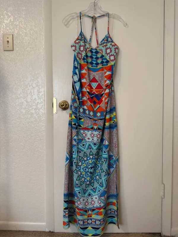 Willa Geometric Tribal Aztec Print Maxi Dress Size M Multicolor Summer - Image 2