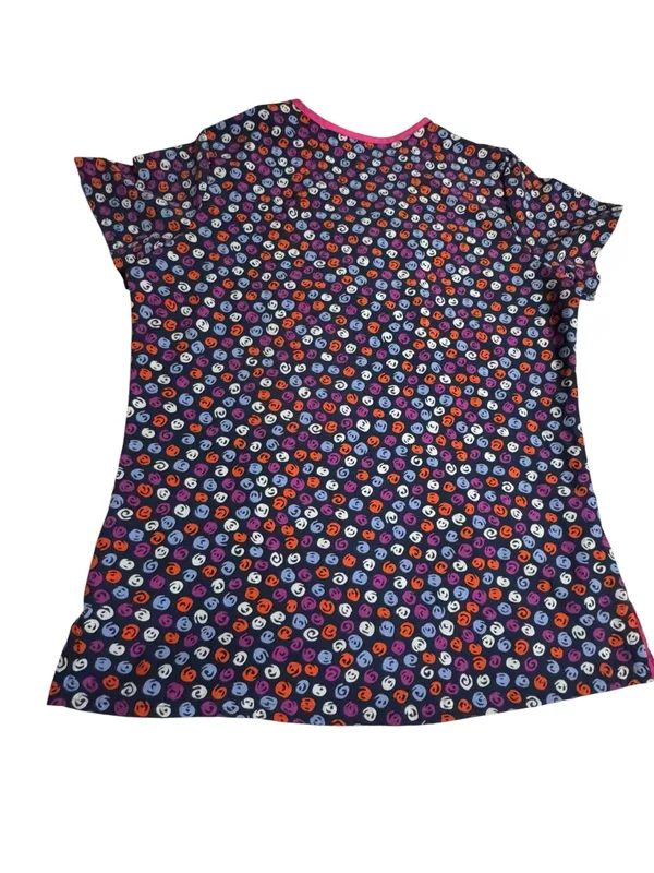 Happy Scrubs Smiley Print V-Neck Top - Navy/Purple/Pink M - Image 4