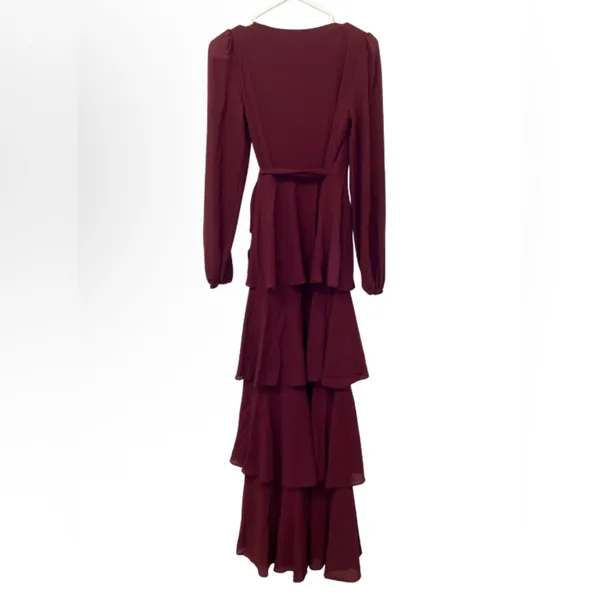 NWT Lulus Marvelous Grace Plum Long Sleeve Tiered Wrap Maxi Dress Size XS - Image 5