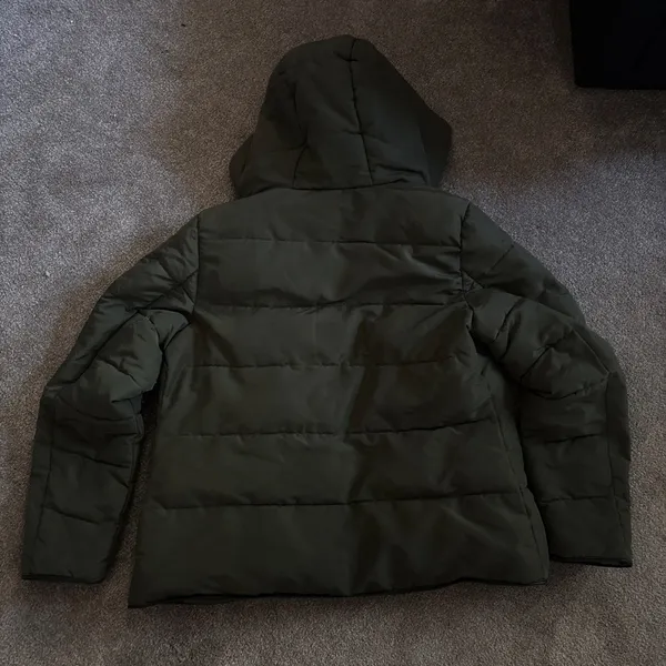 Army Green Hooded Puffer Jacket Size M - Image 2