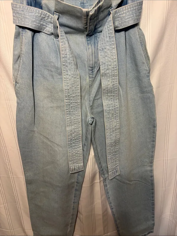 a new day Light Wash Paperbag Waist Denim Pants with Tie - Image 3