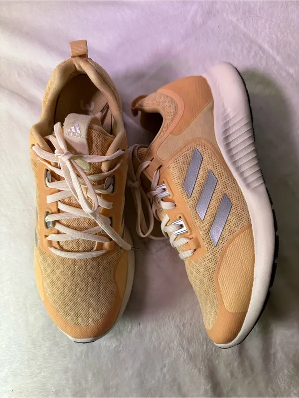 adidas Women's Peach/Tan Knit Athletic Sneakers - Image 6