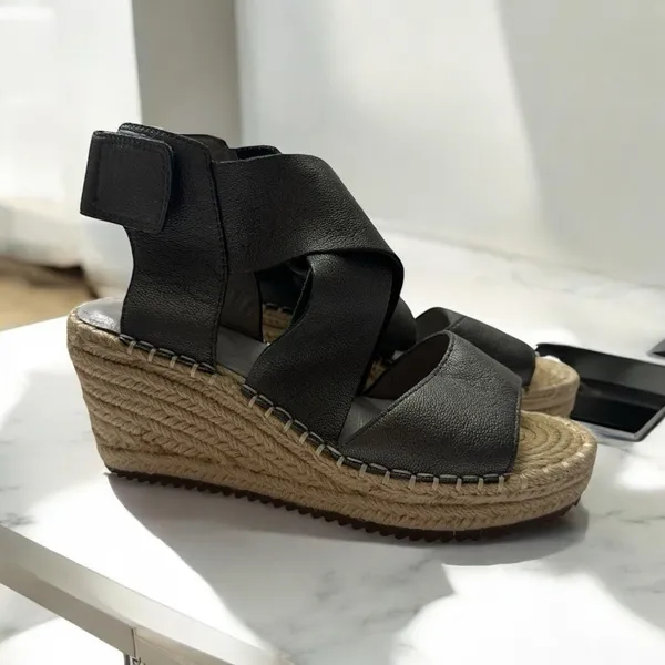 Eileen Fisher Wedge Sandals Pewter 5.5 Women Espadrille Platform Metallic Lthr - Image 15
