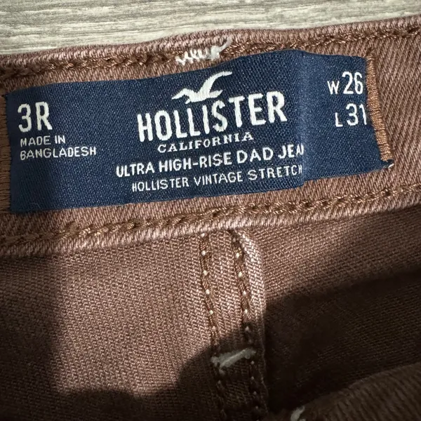 Hollister Ultra High-Rise Dad Jeans‎ Brown Cargo Contrast Stitch 3R W26 L31 - Image 3