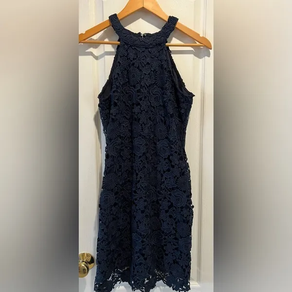 Love Poem Navy Blue Lace Mini Dress size medium - Image 5
