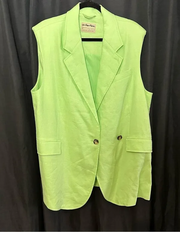 We the Free Green Light Lime Bright Young Things Linen Blazer Vest Large New - Image 11