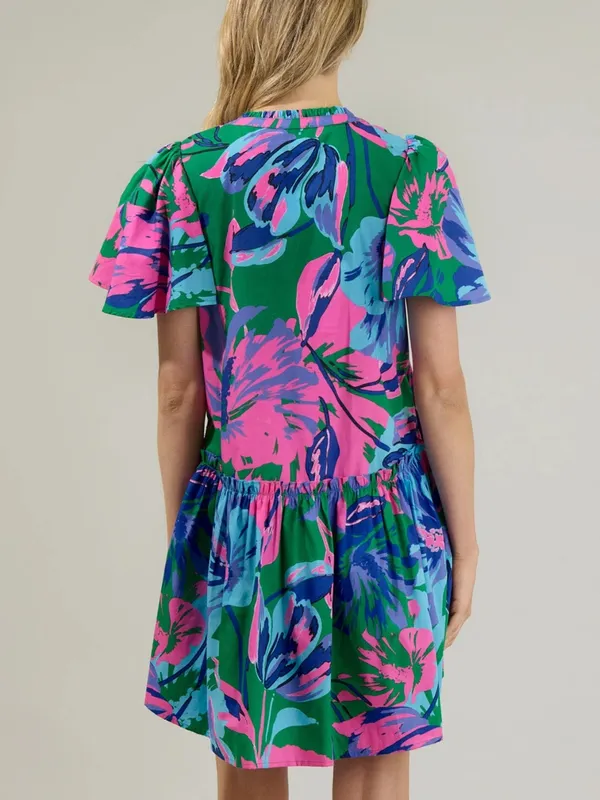 SUGARLIPS Raylee Floral Rock A By Trapeze Dress in Kelly Blue Multi - Image 3