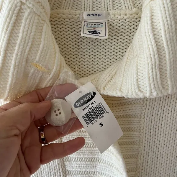 Old Navy Sz S Oversized Funnel Neck Rib Knit Cream Sweater Coat Pockets - Image 4