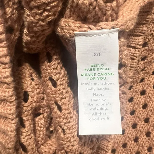 Aerie NWOT Open Knit Polo Sweater in Beach Dune‎ Size Smalll - Image 12