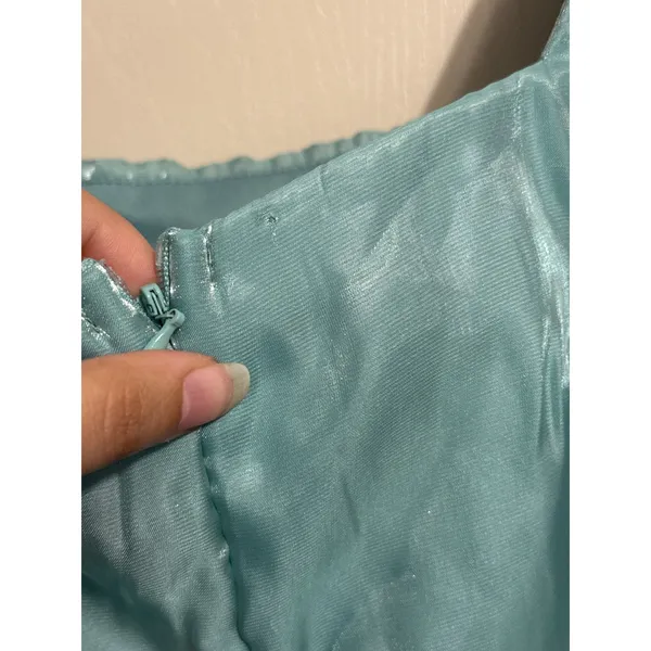 Lulus Blue Iridescent Shimmer Tiered Mini Dress Mermaidcore Coquette Glam Party - Image 4