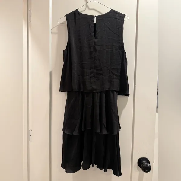 Sam Edelman Black Satin Sleeveless‎ Tiered Ruffled Shift Minidress Size 2 - Image 5
