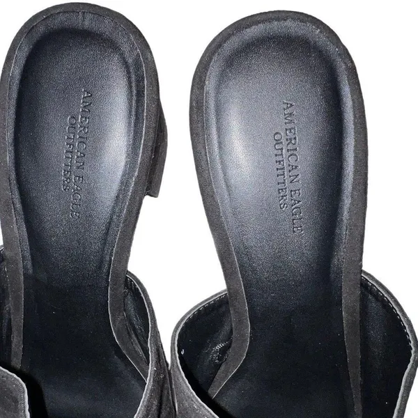 American Eagle‎ Women Black Suede Slip On Mule Block Heel Open Toe Size 9 Shoe - Image 8