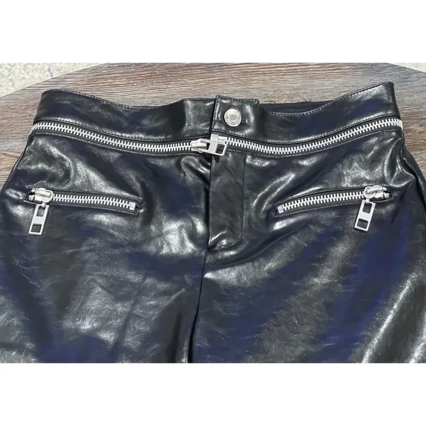 ZARA Bloggers Fave Black Faux Leather Pants Zipper Detail/Detachable Waist-Small - Image 6