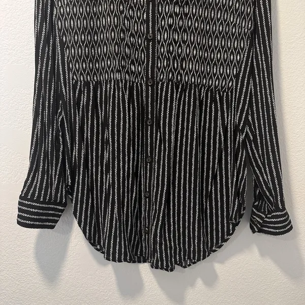 Anthropologie Maeve Size-8‎ Tunic Top Calia Black Geometric Stripe Buttondown - Image 15