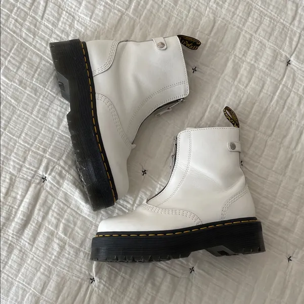 DR. MARTENS Jetta Zipped Sendal Leather Platform Boots in White Size 38 EU 7 US - Image 3