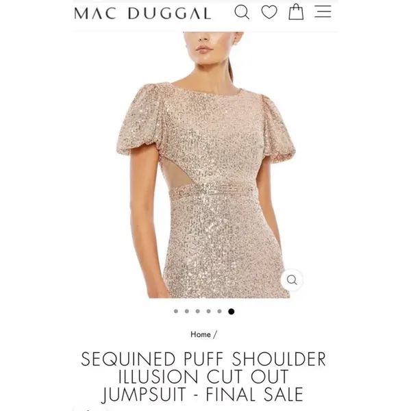 Mac Duggal Sequined Puff Shoulder Illusion Cutout Jumpsuit Blush 11273 Size 4 - Image 3
