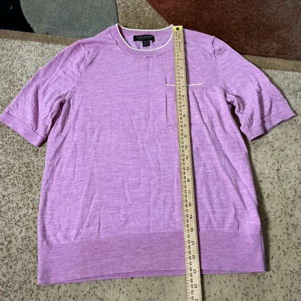 Banana Republic Merino Wool Short Sleeve Sweater Womens M Purple Tipped Pocket - Image 2