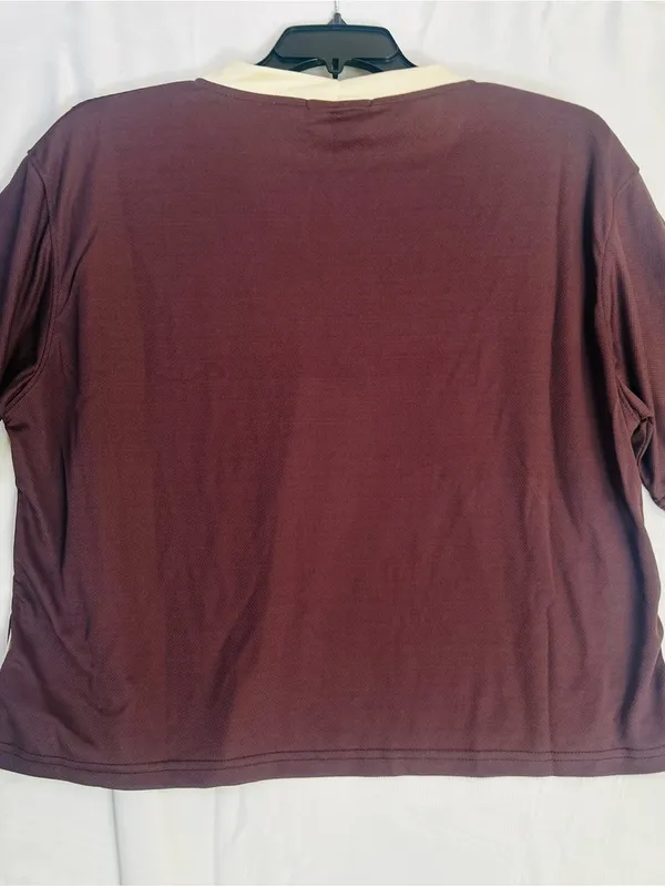 Boohoo DSGN SPORT Brown Athletic Football, V-Neck Top with Cream Trim - Image 7