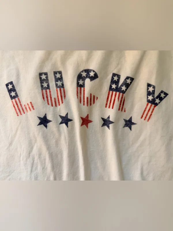 Lucky Brand White Tee with Patriotic 'LUCKY' Graphic - Image 3