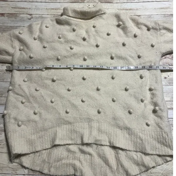 Madewell Snow Globe Bobble Turtleneck Sweater Medium Ivory Pom-Pom Wool Alpaca - Image 4