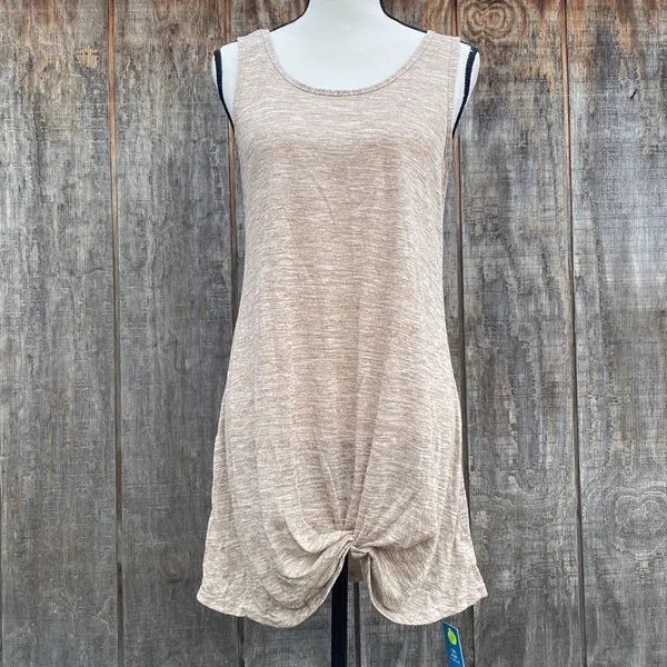 Cupshe Lightweight Tan Asymmetrical Ruched SleevelessSundress Coverup Size Small - Image 5