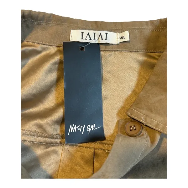 Nasty Gal Jumpsuit Womens M/L Tan Utility Tie Waist Long Sleeve Button Front New - Image 7