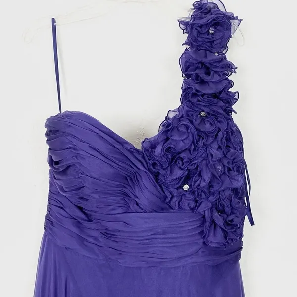 Jovani Purple 100% Silk One Shoulder Formal Gown - Image 3