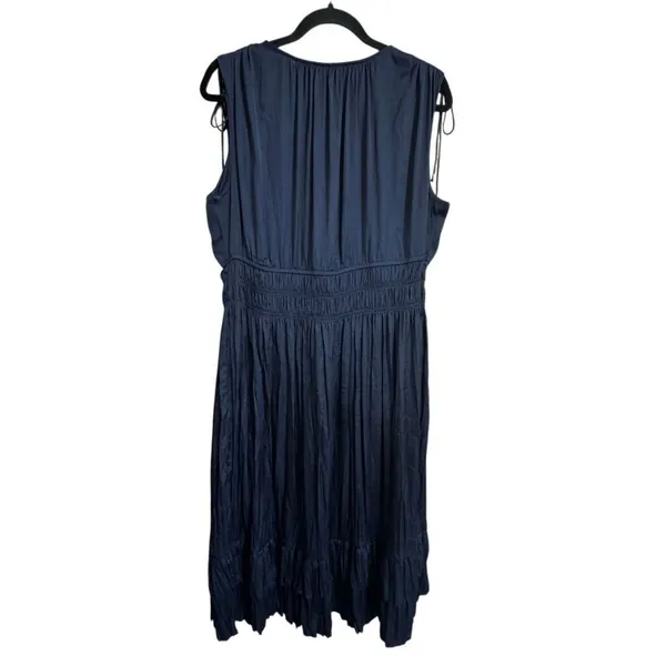 White House Black Market Navy Blue Sleeveless Pleated Midi Dress XL - Image 2