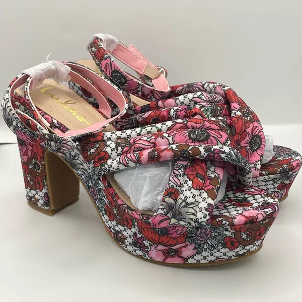 Lulu's Nokunu pink floral ankle strap platform sandals women’s Size 9 - Image 8