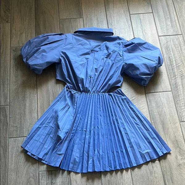 Jonathan Simkhai Blue Puff Sleeve Dress Size L - Image 5