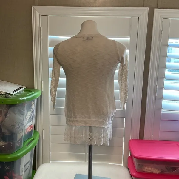 a.n.a Cream Lace Hem Sweater Top - Image 3