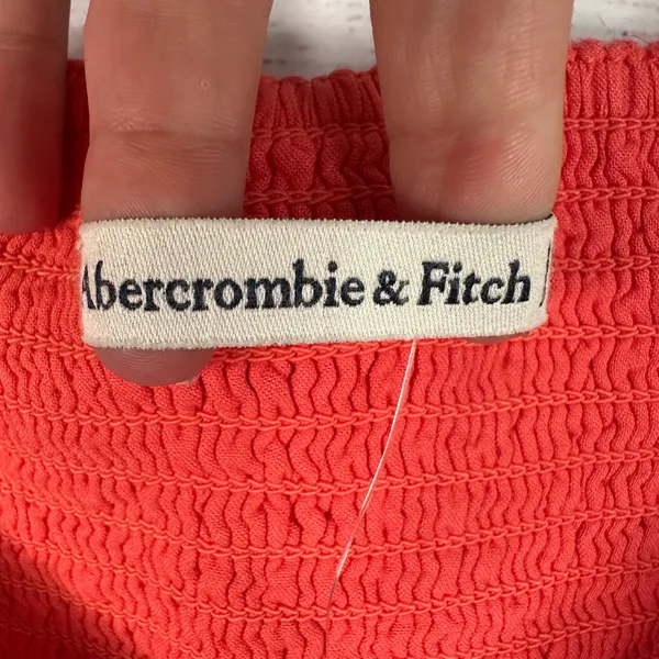 Abercrombie and Fitch NWT Linen Crop Top Size M Coral Smocked Tie Hem Cami - Image 3