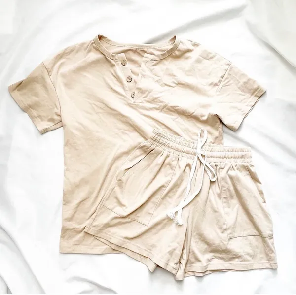 Two Piece Short Sleeve Set Tan - Image 2