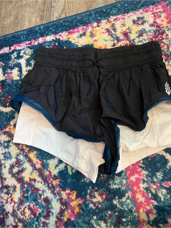 Free people movement Women’s Black Layered Athletic Shorts with Blue Trim - Image 6