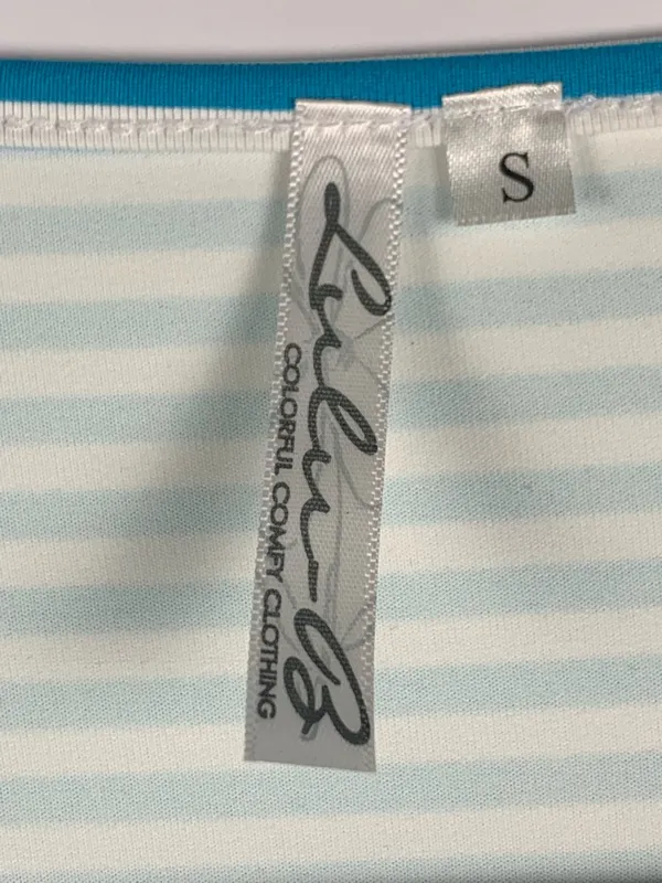 Lulu B Small Aqua Stripe UPF Top Lace Sleeve Coastal Beach Resort Cruise - Image 8